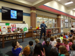 Aaron Reynolds presents to 2nd and 3rd grade